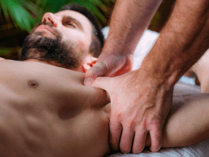 A man from Las Vegas getting sports massage in Los Angeles