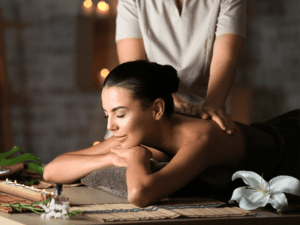 A woman getting an in-home massage in Culver City