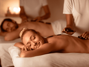 A couple enjoying a hot stone massage in Las Vegas