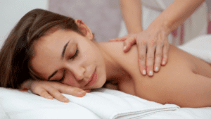 A woman who identify as LGBTQ receiving a massage at her home in Las Vegas