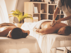 A couple enjoying a couples massage at their home in Las Vegas