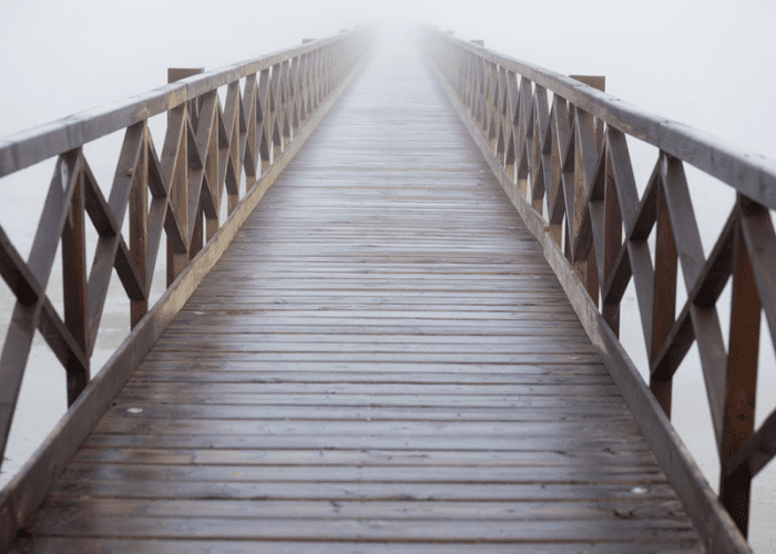 This is a picture of a bridge leading nowhere that represents bungee jumping off the Bridge of Nowhere in Los Angeles