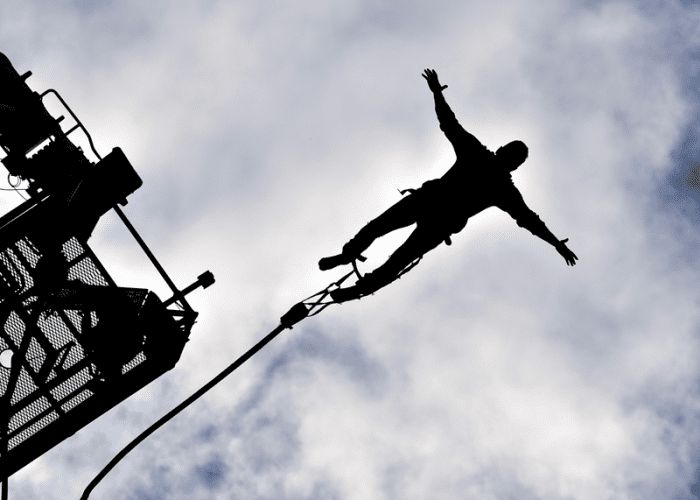 A man Bungee Jumping at SkyJump The Strat in Las Vegas