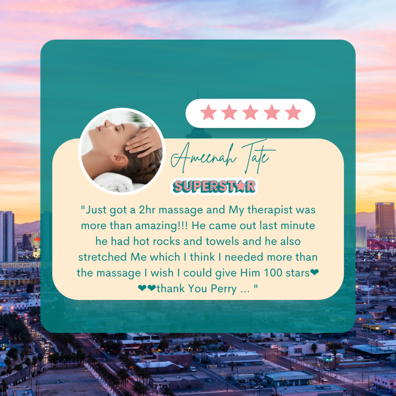 A picture of a 5-star review from a woman who booked a deep tissue massages in Las Vegas with Tranquil