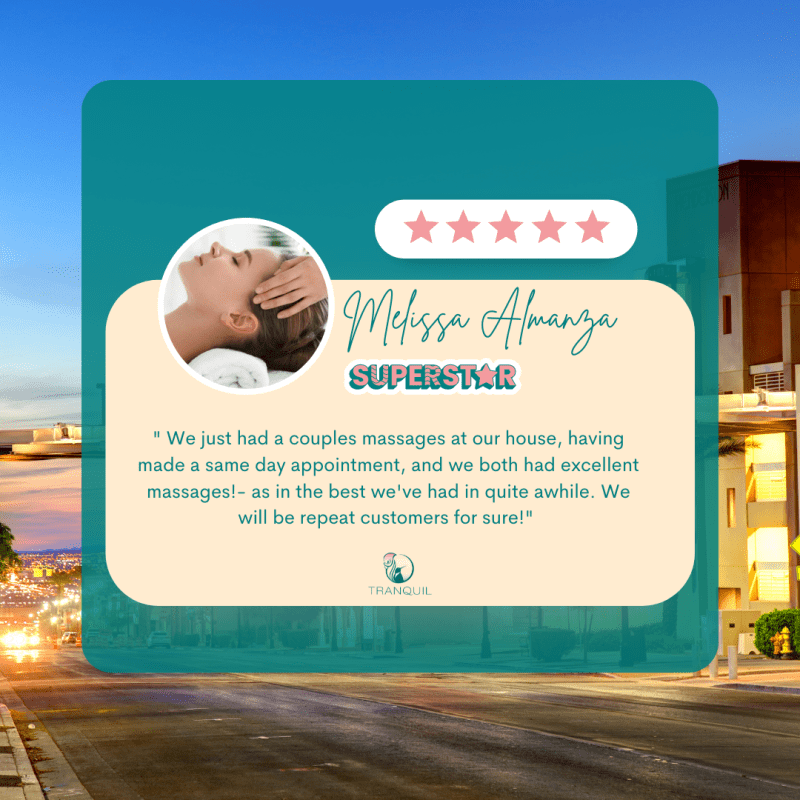 A 5-star review from a couple who booked a massage in Henderson, NV with Tranquil