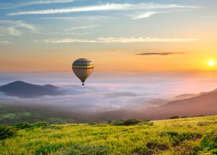 This is a picture of a couple enjoying a hot air balloon ride in Las Vegas