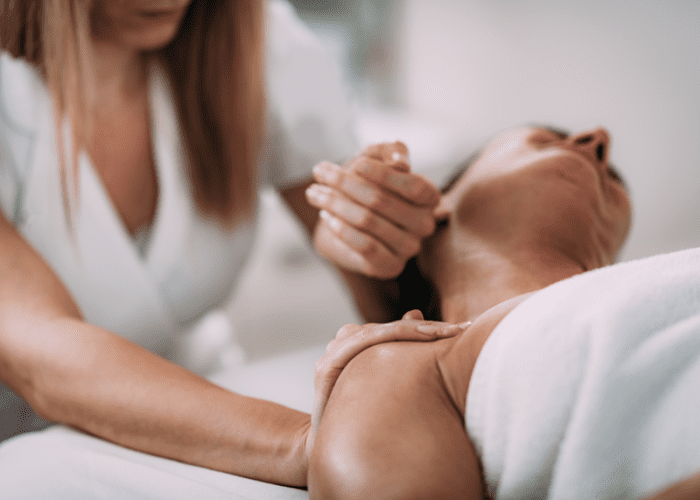 A woman recieving a sports massage at her home in Las Vegas