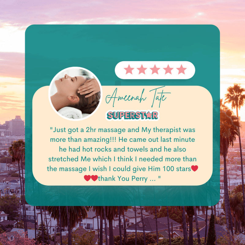 A picture of a 5-star review from a woman who booked a deep tissue massages in Los Angeles with Tranquil