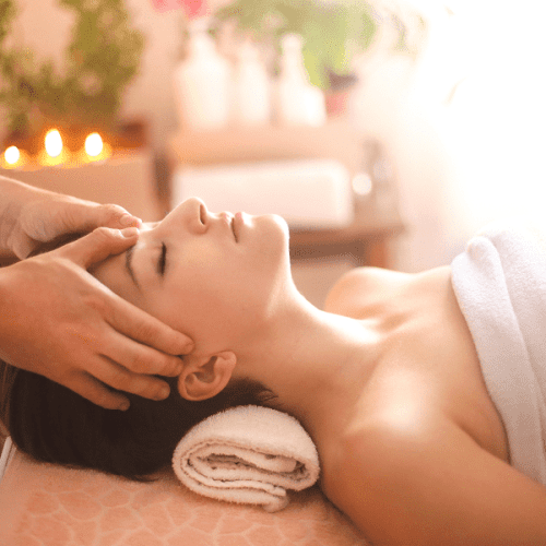 woman enjoying a Swedish massage in Las Vegas in her room