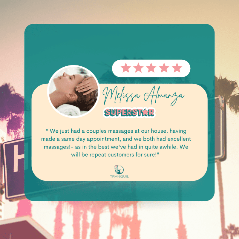 A 5-star review from a couple that booked a couples massage in West Hollywood